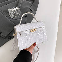 Жіноча лакова сумка 8580 рептилія на ременці крос-боді через плече біла