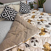 Хутряна ковдра Євро розмір 195х215  на холофайбері тканина - мікро-сатин 3D Колір - капучино
