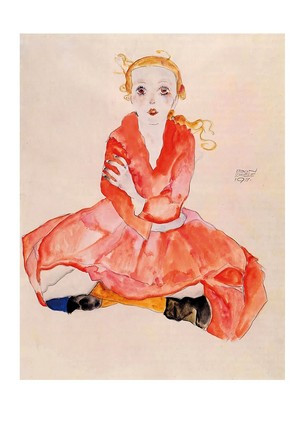 Листівка Egon Schiele - Sitzendes Mädchen nach vorne, 1911, фото 1
