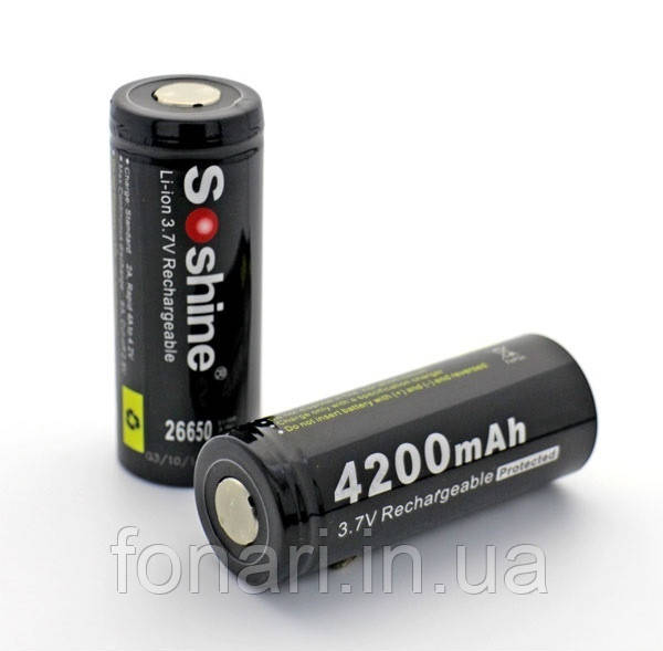 Акумулятор Soshine 26650 Li-Ion 4200 mAh захищений