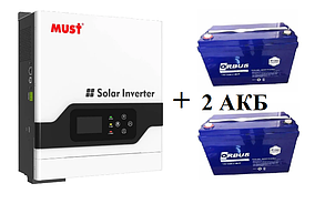 Комплект безперебійного живлення інвертор Must PV18-3224VPM + АКБ Orbus CG12100 GEL 12 V 100 Ah 2 шт., фото 1