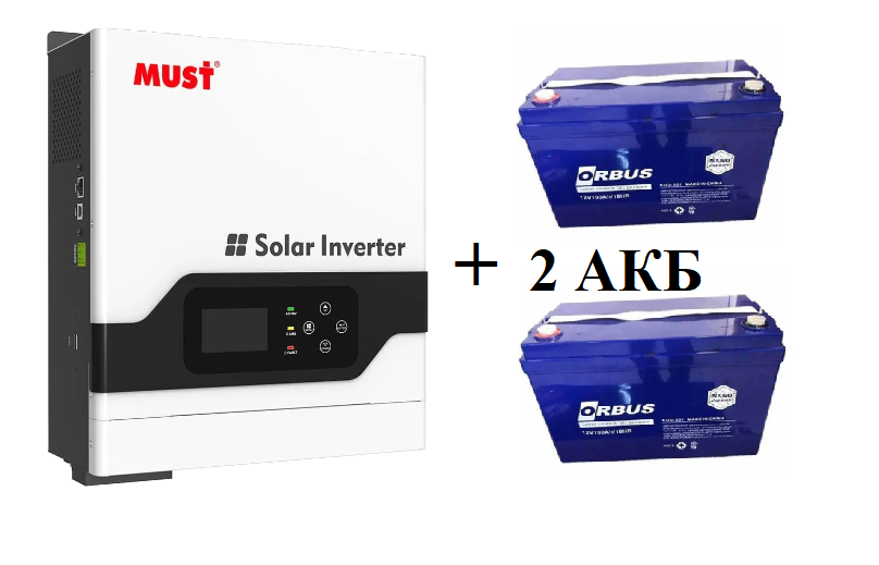Комплект аварійного живлення інвертор Must PV18-3224VPM + АКБ Orbus CG12100 GEL 12 V 100 Ah 2 шт.