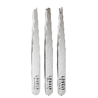 Пінцети для брів сріблясті (точковий, скошений, прямий) Lovely Brows | 3 шт + чохол