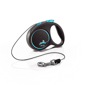 Рулетка для собак та котів FLEXI Black Design Cord XS, 3м, до 8кг, шнур, синя