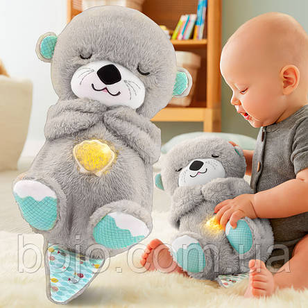 Дитяча заспокійлива м'яка іграшка-нічник для сну з функцією дихання "Казкова видра" світло-сірий (HA-400), фото 1