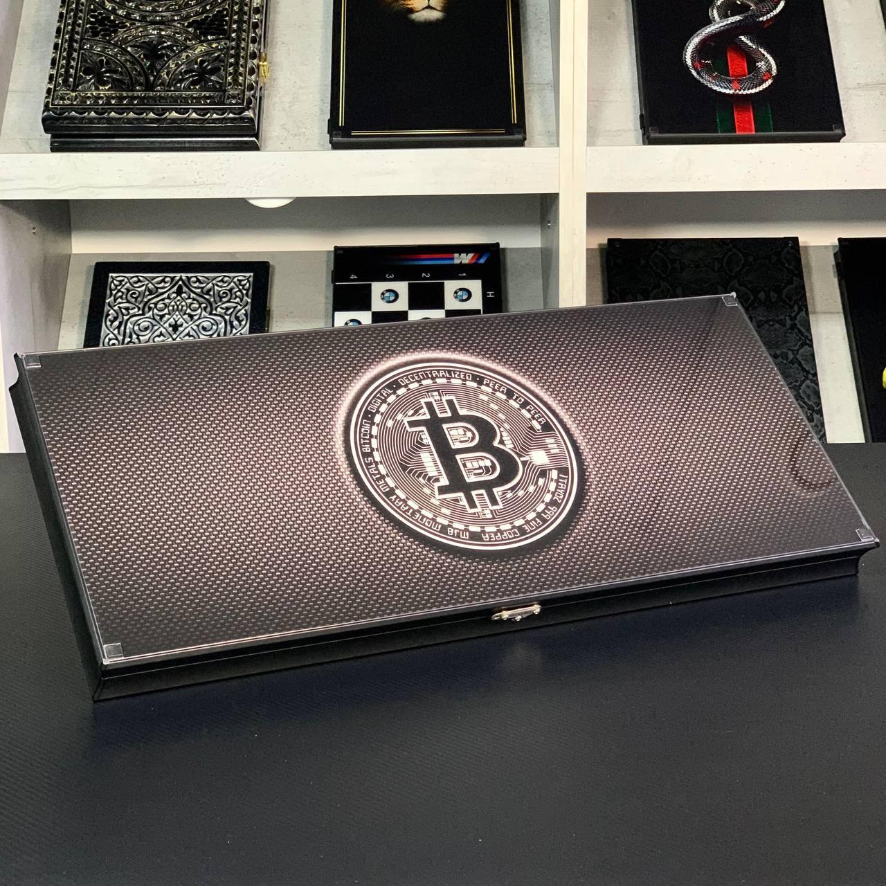 Нарди скляні БІТКОІН 61×27×5 см на подарунок, фото 1
