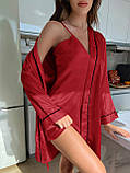 Атласний набір халат та пеньюар – бордовий S (КОМП-ХАЛ-ПІН-ЧЕРВ), фото 4