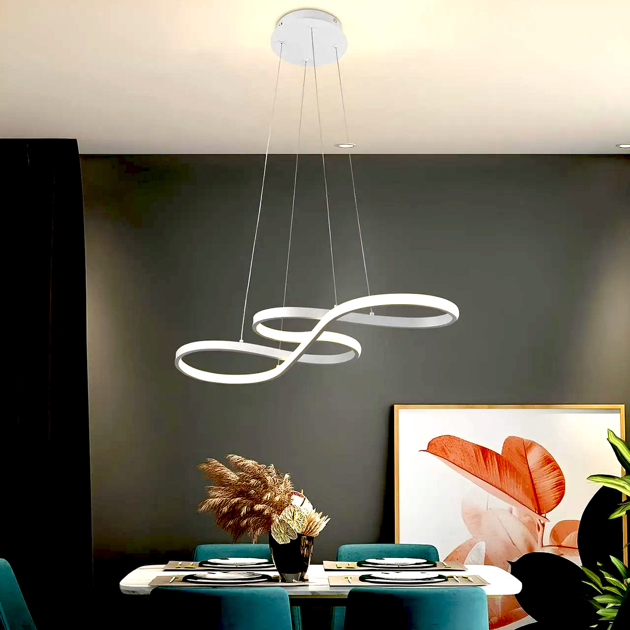 Мінімалістична біла світлодіодна люстра Sirius 56W з пультом LCD3054 WT 56W, фото 1