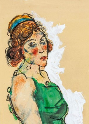 Листівка Egon Schiele - Stehende Dame im grünen Kleid, фото 1