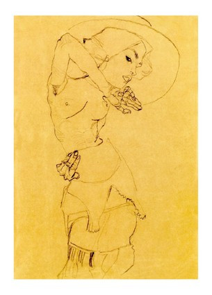 Листівка Egon Schiele - Stehender Akt mit grossem Hut (Gertrude Schiele), 1910
