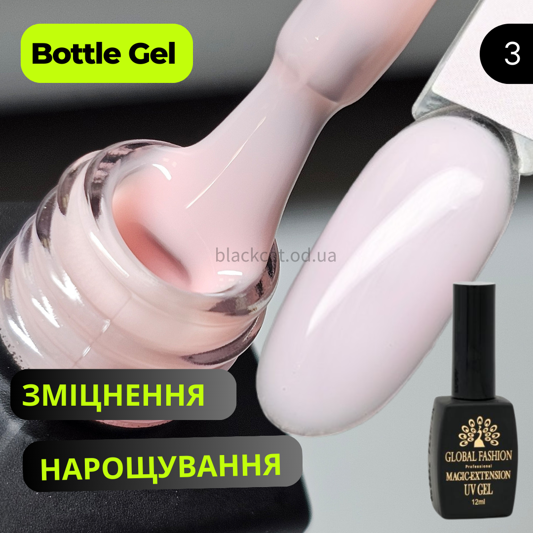 Ботл гель Magic Extension Global Fashion для зміцнення та нарощування нігтів рожевый 12 ml №3