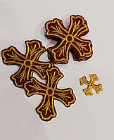 Набір хрестів малих для церковного одягу на 7,5 7,5 см ( 13 штук) бордові з золотом