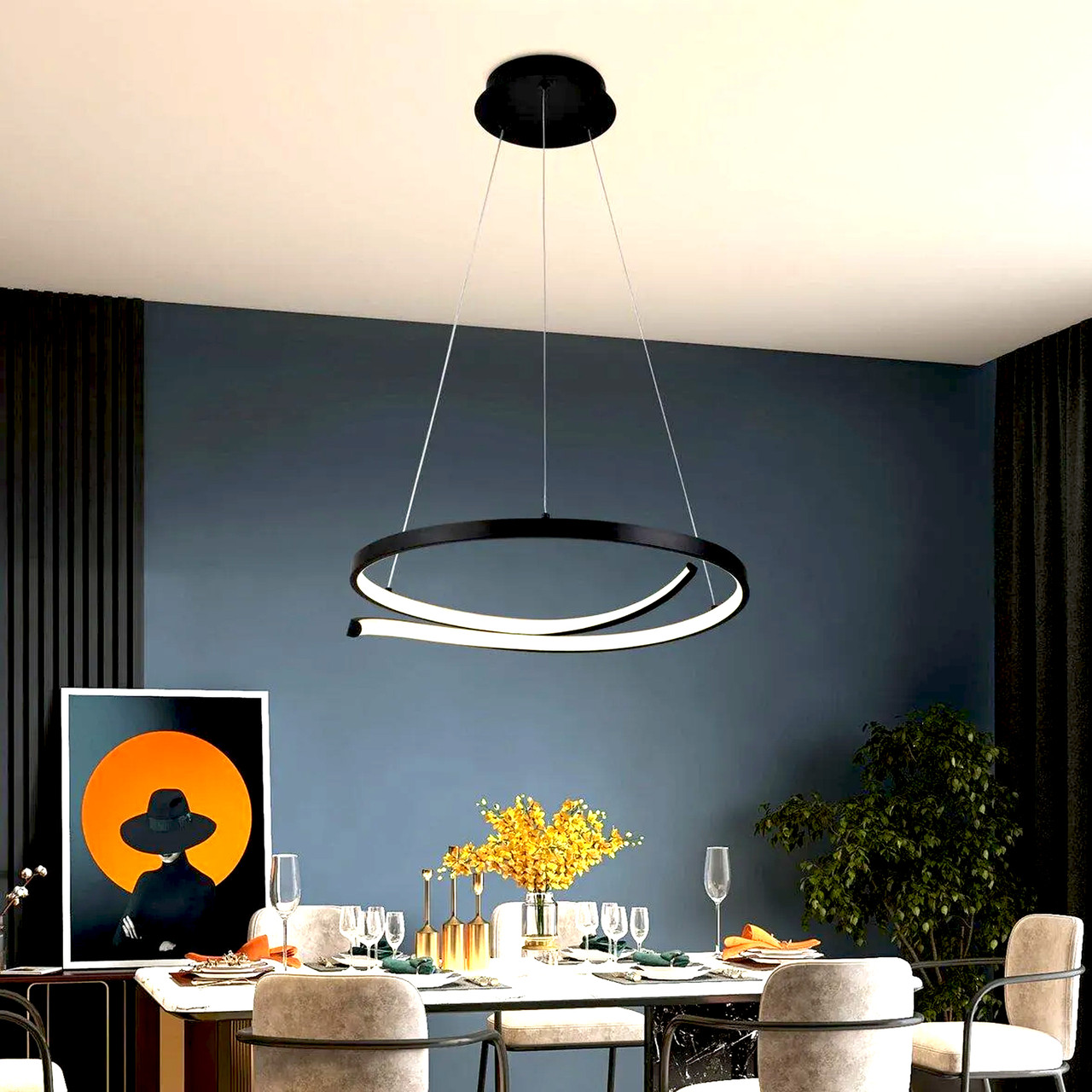 Мінімалістична Led-люстра Sirius 48W чорна з пультом керування LCD3052 BK 48W, фото 1