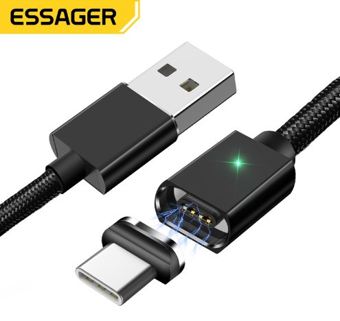 Кабель магнітний Essager USB Type-C 2м 5A у тканинному обплетенні з передаванням даних поворотний