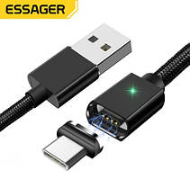 Кабель магнітний Essager USB Type-C 2м 5A у тканинному обплетенні з передаванням даних поворотний