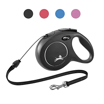 Рулетка поводок для собак та котів FLEXI Classic S, 8м, до 12кг, шнур, синя