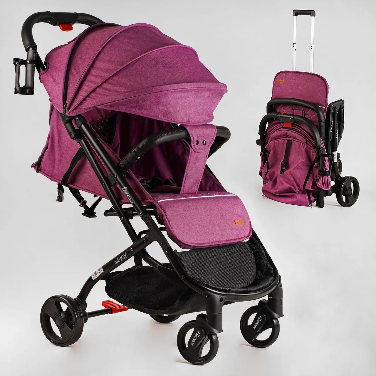 Прогулянкова алюмінієва дитяча коляска JOY Elegans A-16207 з підсклянником та телескопічною ручкою рожева