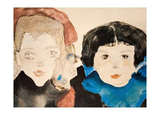 Листівка Egon Schiele - Zwei kauernde Madchen (fragment), 1911