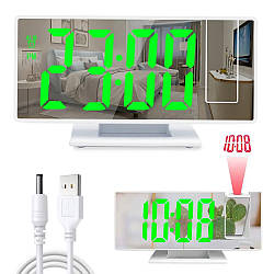 Електронний годинник з проекцією часу, від USB, 3618LP, Білий / Настільний LED годинник / Дзеркальний годинник
