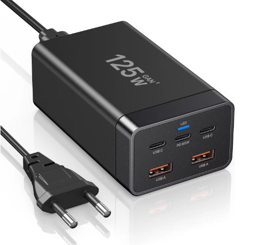 Мережевий зарядний пристрій GaN 125W PD 20V для ноутбука та ґаджетів