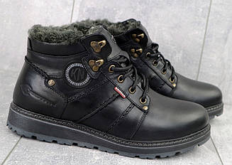 Зимові чоловічі черевики з натуральної шкіри на повну широку ногу чорні коричневі