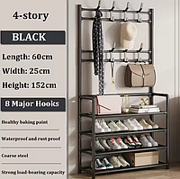 Багатоярусна підлогова полиця для взуття, вішалки для одягу та головних уборів, стелаж тримач у коридор