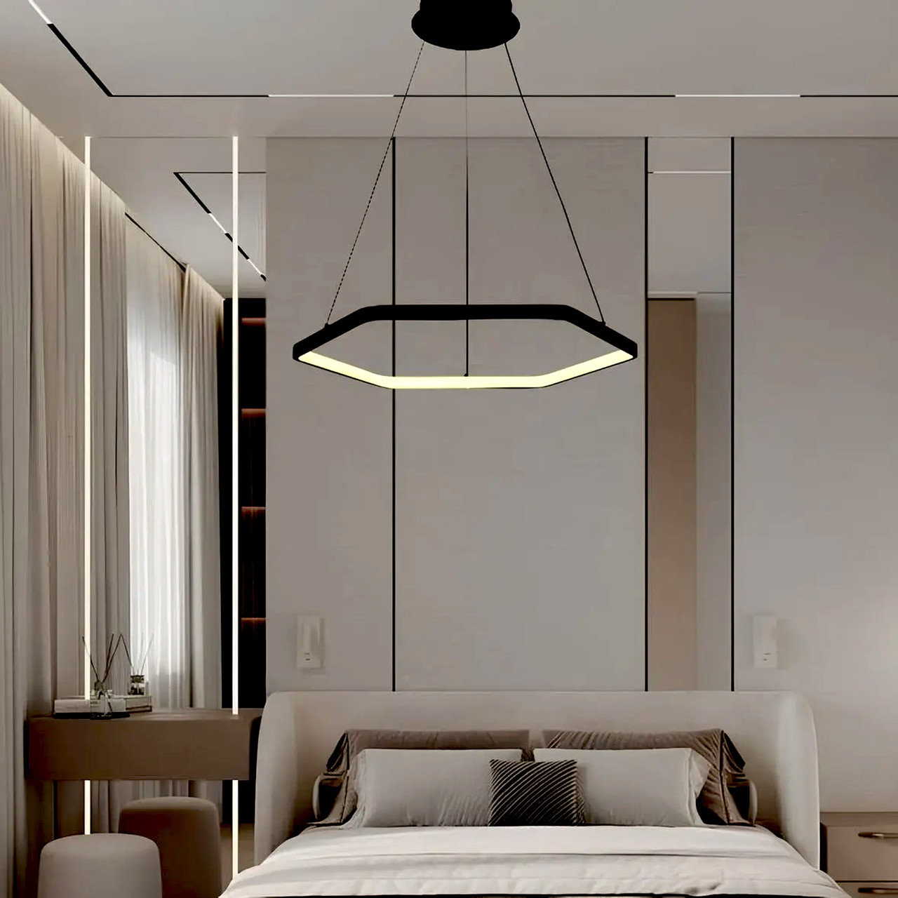 Шестикутна Led-люстра Sirius 55W чорна з пультом керування LCD3024 BK 55W, фото 1