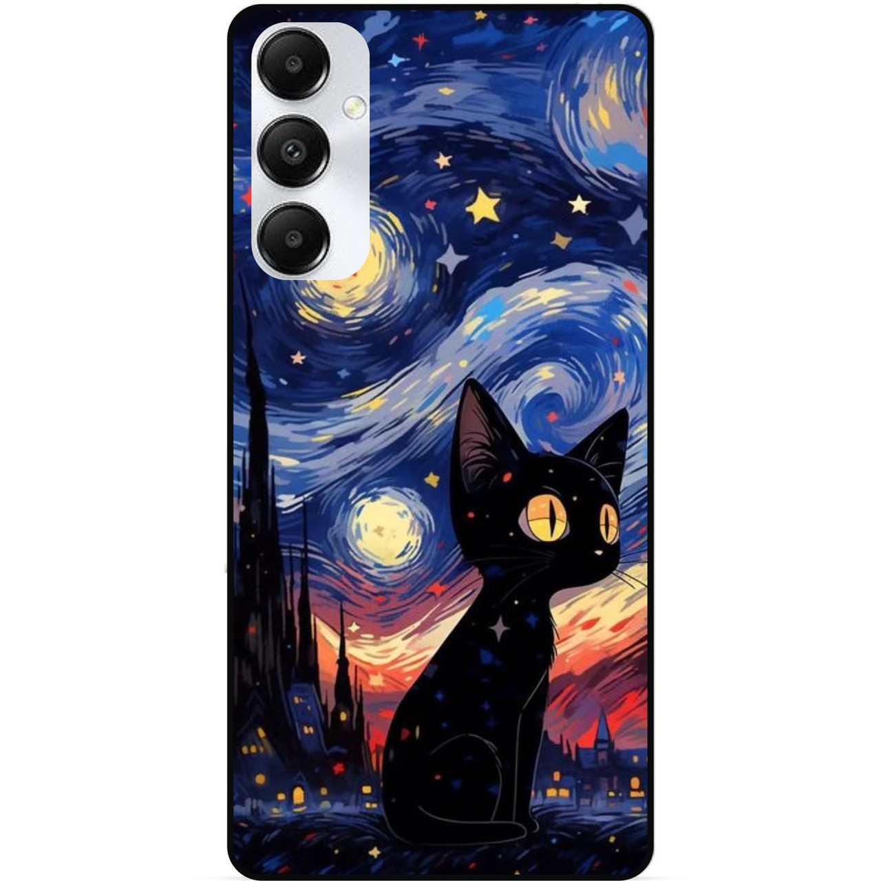 Силіконовий бампер чохол для Samsung A16 5G з малюнком Котик Зіркова ніч Ван Гог