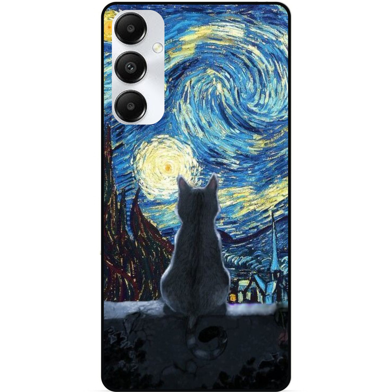 Силіконовий бампер чохол для Samsung M35 5G з малюнком Кішка Зіркова ніч Ван Гог