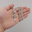 Комплект! Чоловіча масивна срібна цепочка і хрестик з золотом. Ланцюжок бісмарк і хрестик з золотою накладкою. 60 см, фото 3