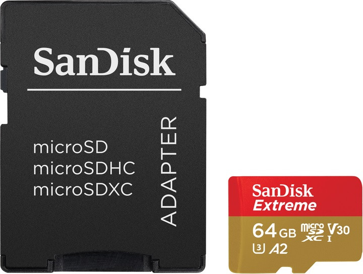 Картка пам'яті SanDisk Extreme A2 64 GB V30 C10 UHS-I U3 R170 W90 з адаптером
