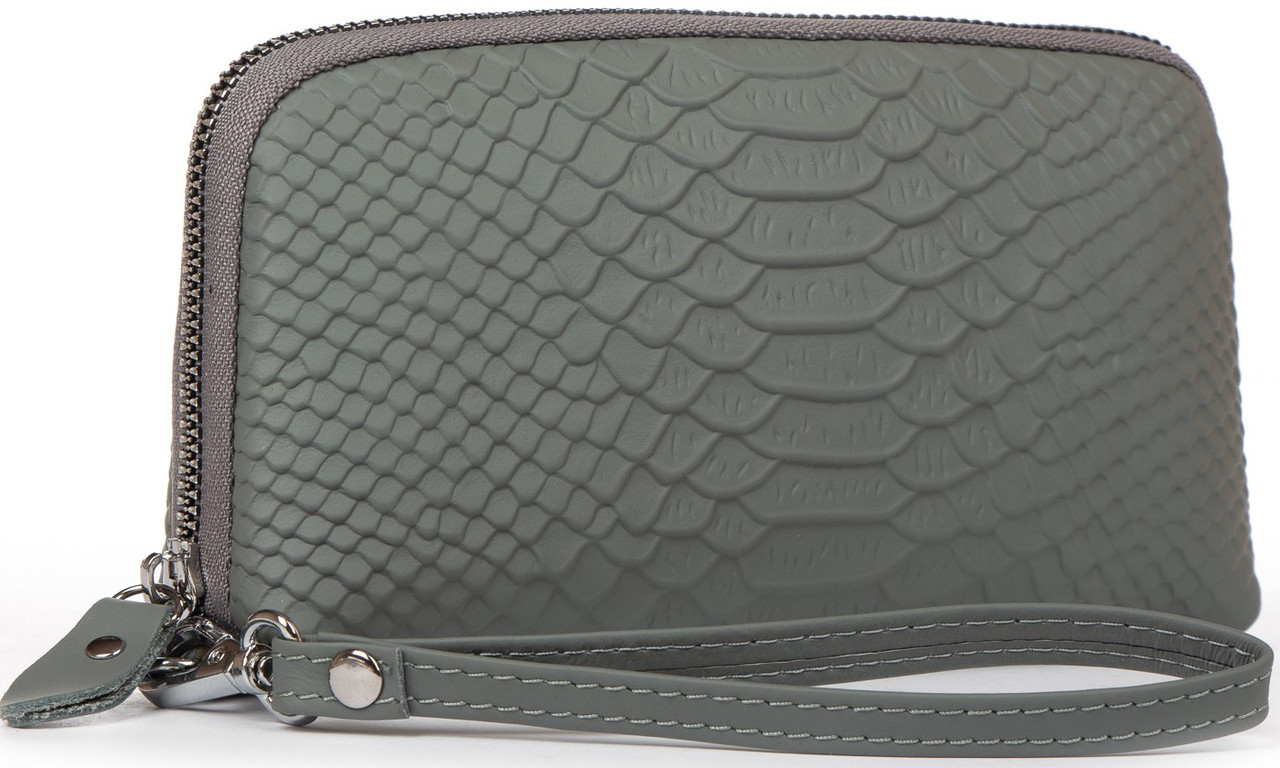 Гаманець жіночий шкіряний синій матовий під рептилію на блискавці великий з ручкою Cosmetic Bag 60096