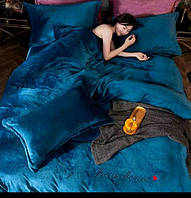 Тепла велюрова постільна білизна Monica Євро розмір 200*230 Синій