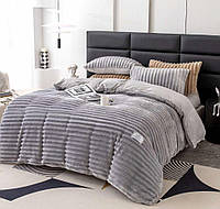 Постільна білизна велюрова тепла постіль Полоска євро розмір 200*230 см Сірий