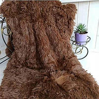 Плед покривало на диван плед травичка 210х230 плед євро розмір хутряне покривало з довгим ворсом колір коричневий