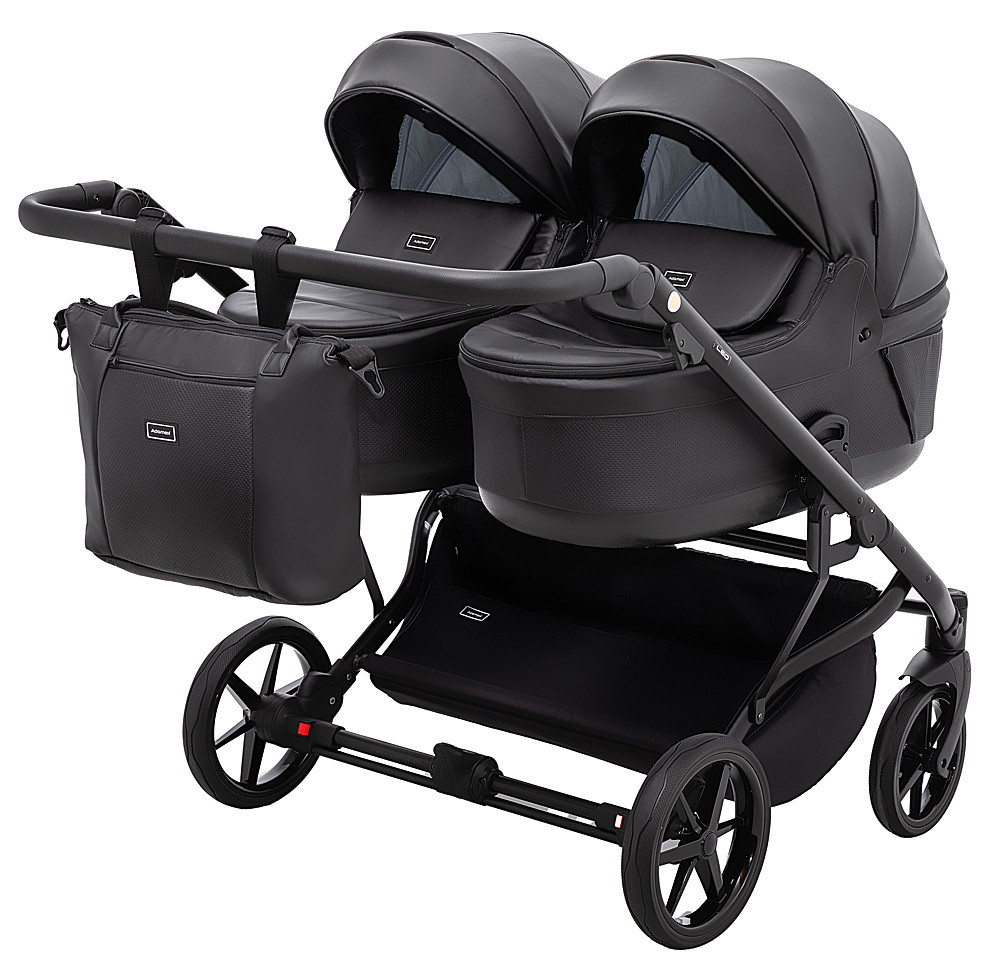 Коляска універсальна для двійні 2в1 Adamex Leo Duo Eco (кошик, чохол на ніжки, сумка) Чорна