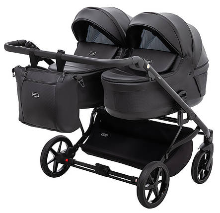 Коляска універсальна для двійні 2в1 Adamex Leo Duo Eco (кошик, чохол на ніжки, сумка) Чорна, фото 1