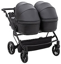 Коляска універсальна для двійні 2в1 Adamex Leo Duo Eco (кошик, чохол на ніжки, сумка) Чорна, фото 5