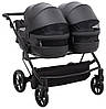 Коляска універсальна для двійні 2в1 Adamex Leo Duo Eco (кошик, чохол на ніжки, сумка) Чорна, фото 6