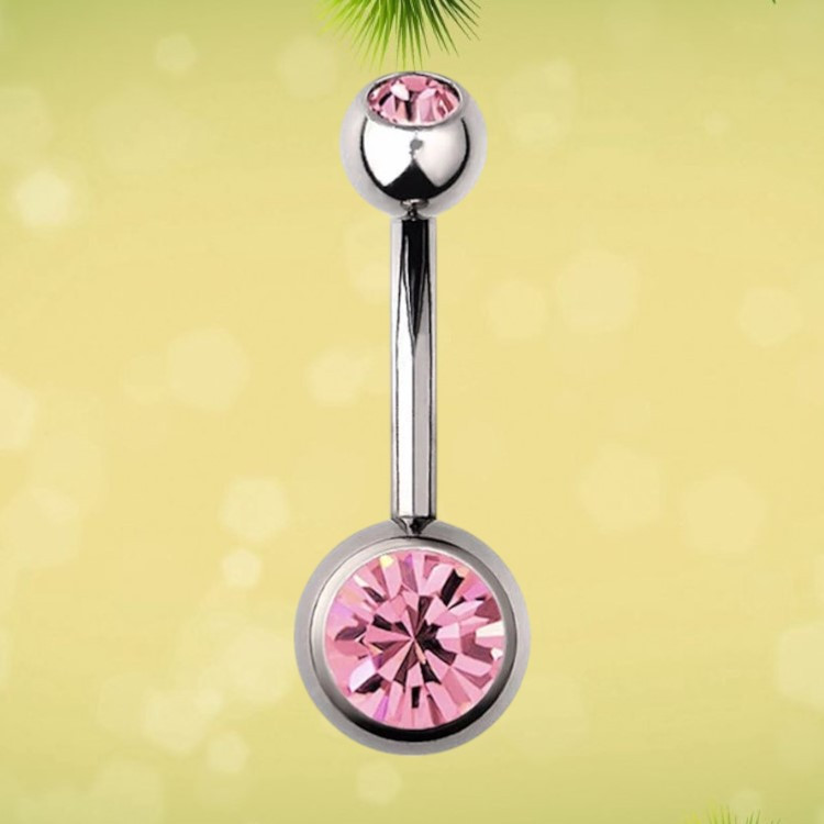 Сережка для пірсингу пупка Liresmina Jewelry бананка рожева титанова сталь 2.3 см, фото 1