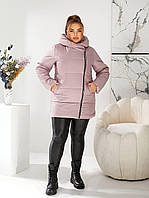 Жіноча зимова пудрова куртка коротка з капюшоном великі розміри