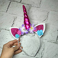 Обідок обруч карнавальний Єдиноріг з вушками Малиновий P35-1-1