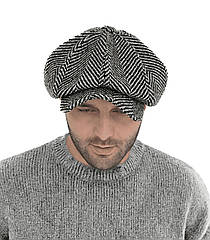 Кепка чоловіча восьмиклинка Гаврош чорно-біла в ялинку