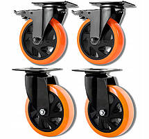 Комплект поворотних коліс з гальмами 100 мм, 400 кг, 4 шт.