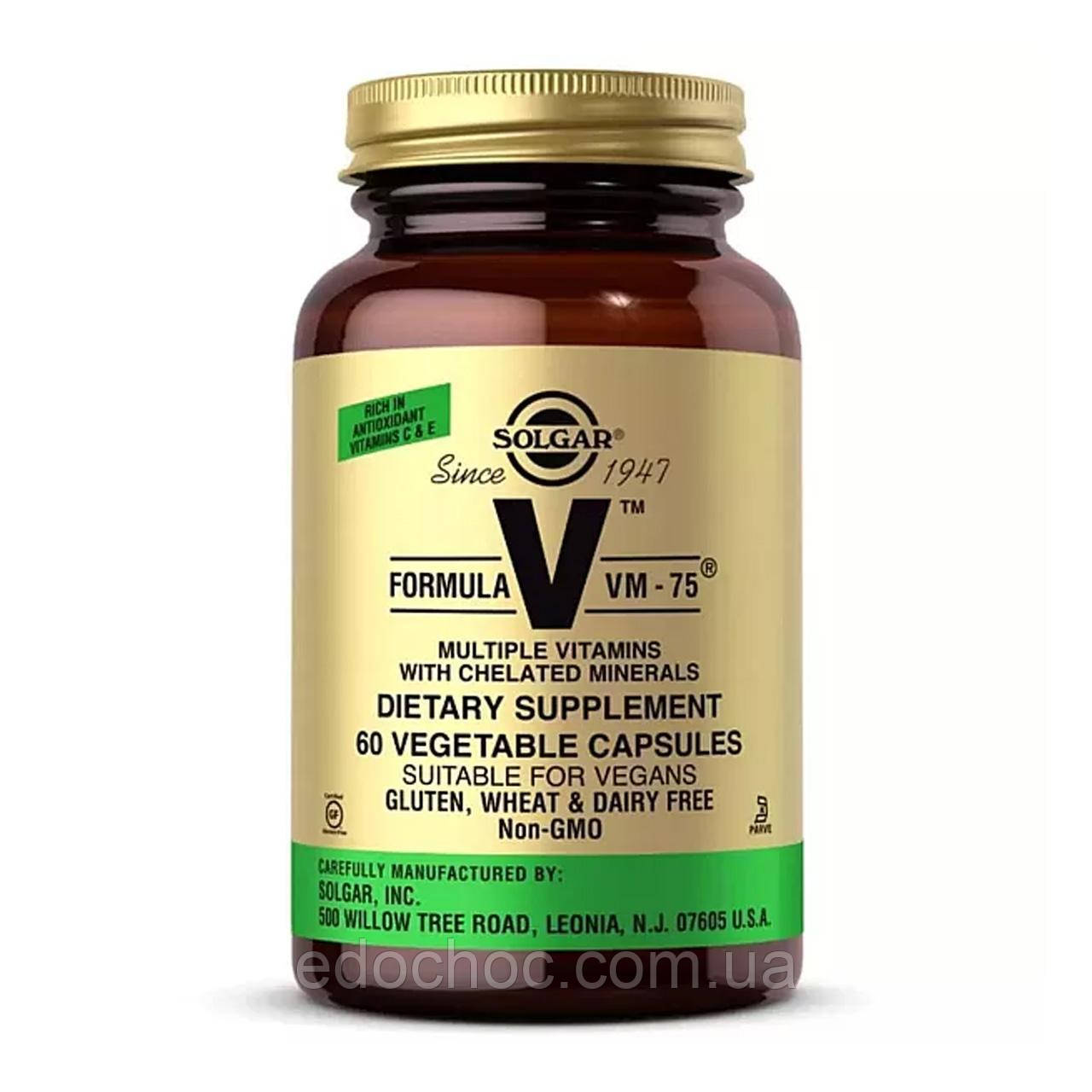 Мультивітаміни формула VM-75 (Multiple vitamins with Chelated Minerals) 60 капсул SOL-01166