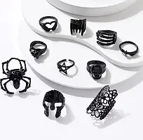 Набір кілець 10 штук для вечірок Хелловін чорні в корейському стилі y2k kpop готика біжутерія Fashion Jewerly