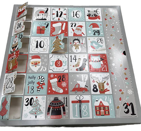 Коробка для АДВЕНТ КАЛЕНДАРЯ 427*427*50 (на 31 день) (В РОЗІБРАНОМУ ВИДІ), фото 2