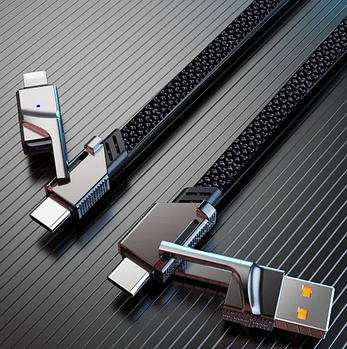 Кабель для заряджання телефонів usb for type c, оснащений портами USB-A, Lightning та двома роз'ємами Type-C