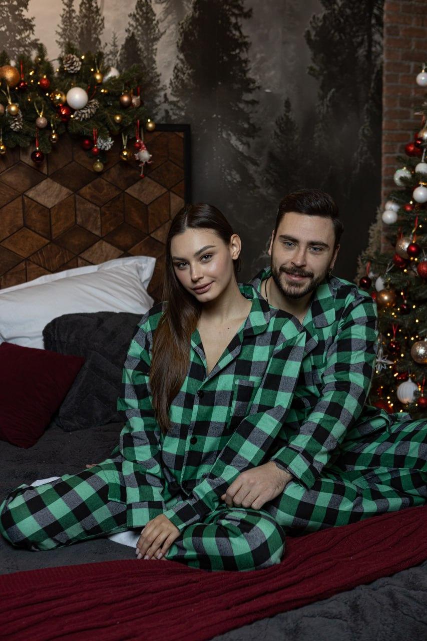 Клетчатая пижама унисекс рубашка и брюки пижамы для дома и сна стильный комплект для пары зелено черная
