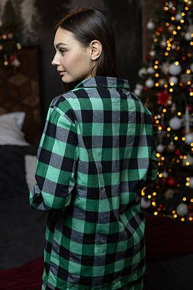 Клетчатая пижама унисекс рубашка и брюки пижамы для дома и сна стильный комплект для пары зелено черная, фото 4